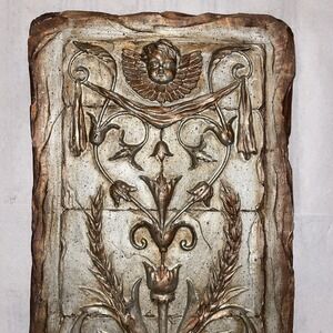 Neoclassical Wall Plaque Ceramic Panel Urn Botanical Motifs Urn Cherub Floral